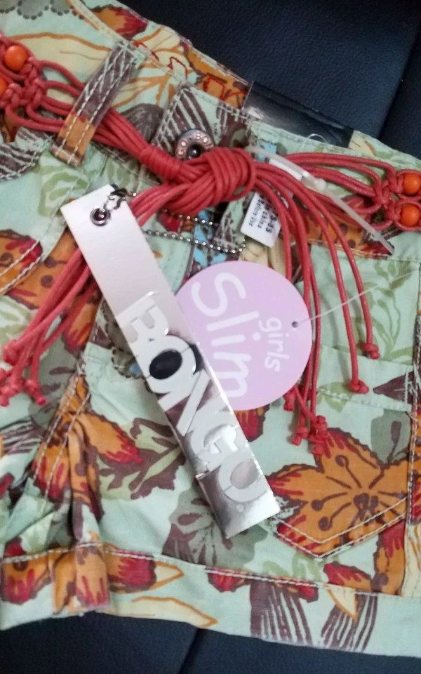 BONGO Girls Kids Shorts Size 7 slim tropical pattern green w/belt BNWT vintage  - Image 3 of 4