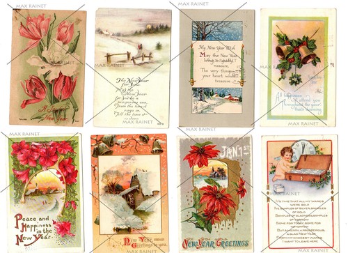 15 POSTCARD Antique Vintage Happy New Year 1908 to 1923 w 1c + 2c stamps ART - Picture 2 of 11