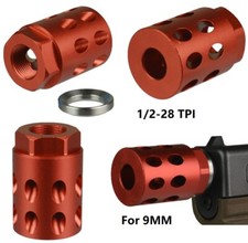 High Quality 1/2x28 TPI Muzzle Brake Compensator Anodized Red For 9mm GLOCK