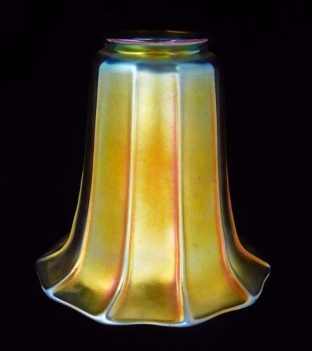Steuben SIGNED GOLD AUREEN Iridescent Ribbed Glass Shade 5.25"H 1914 MINT - Picture 1 of 11