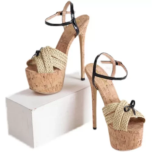 Mujer Verano Peep Toe Moño Tejido Sandalias Playa Moda Vestido Zapatos Tacón Alto - Imagen 12 de 12
