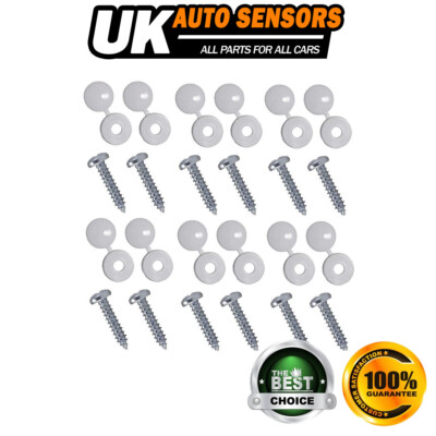 12x Number Plate Self Tapping Screws With White Hinged Caps