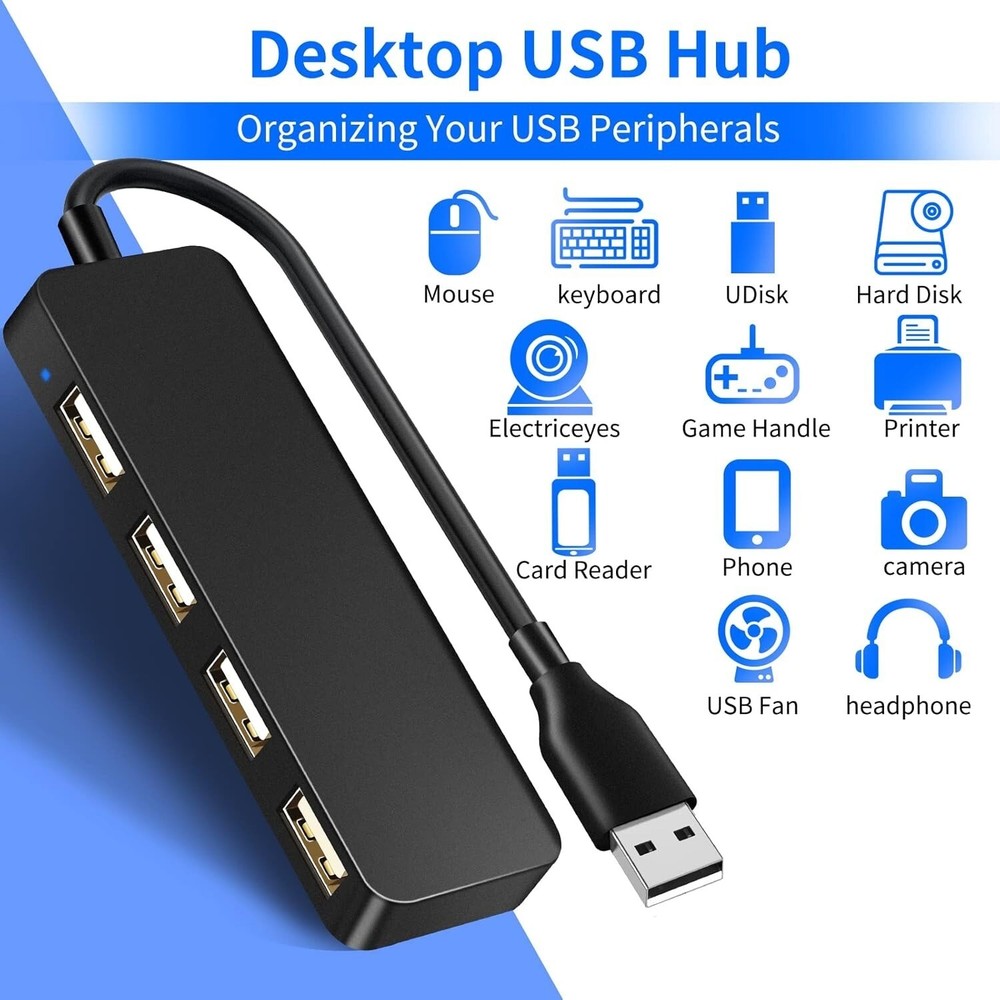 4-Port USB Hub Splitter Extender Adapter for Laptop PC