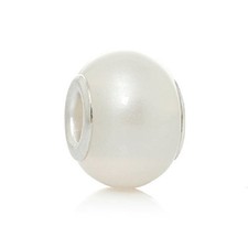 Five 5 White Pearl Lampwork Murano Glass European Beads Compatible with Europea