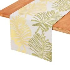 Leaf Table Runner Double-Sided Reversible Polyester Dining Kitchen 12x70" Yellow