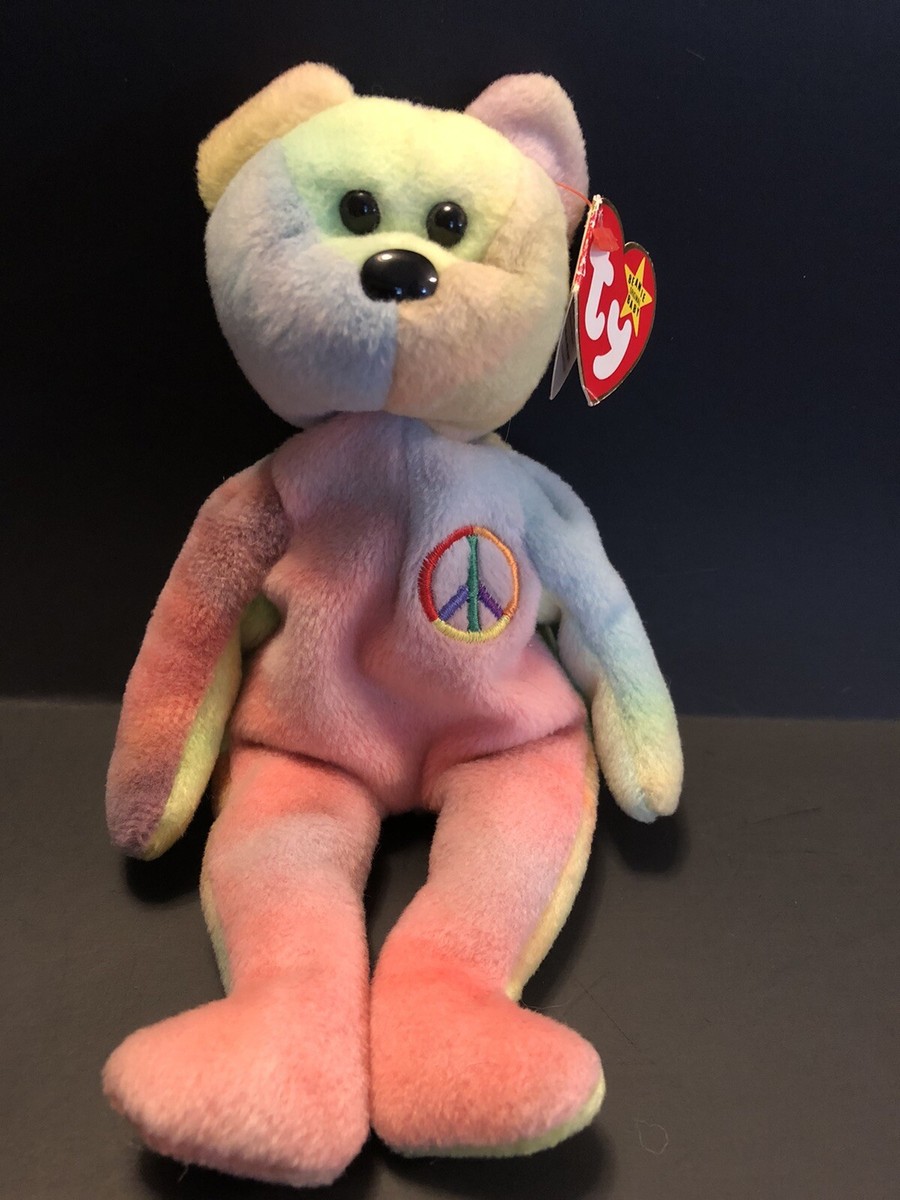 1996 Retired Ty Beanie Baby PEACE Style 4053 Tie Dye Bear Has Tag