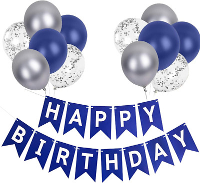 Luftballons Geburtstag Dekoration Set Marineblau und Silber Geburtstagsdeko Happ