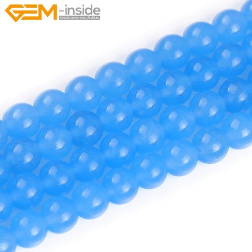 Light Blue Jade Gemstone Round Loose Spacer Beads For Jewellery Making 15" UK - Picture 21 of 36