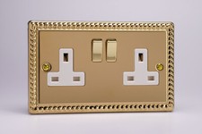 Varilight 2 Gang (Double), 13 Amp Switched Socket Georgian Polished Brass Effect