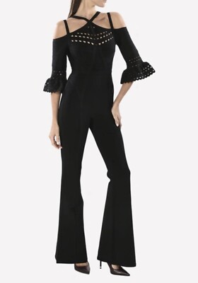 Herve Leger Womens XS Cayleigh Slim Jumpsuit Bandage Cold Shoulder $1,990