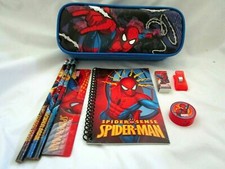 Marvel Spiderman Blue Pencil Case Pouch and 7pc Stationary Set Combo-Brand New 
