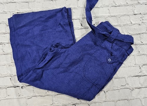 M&S Marks and Spencer Blue Linen Crop Trousers WOMENS SIZE UK 12 MEDIUM - Picture 9 of 13