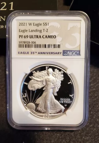 2021 W $1 T-2 NGC PF69 ULTRA CAMEO PROOF SILVER EAGLE LANDING 