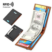 RFID Men's Leather Slim Bifold Money Clip Wallet Front Pocket Credit Card Holder