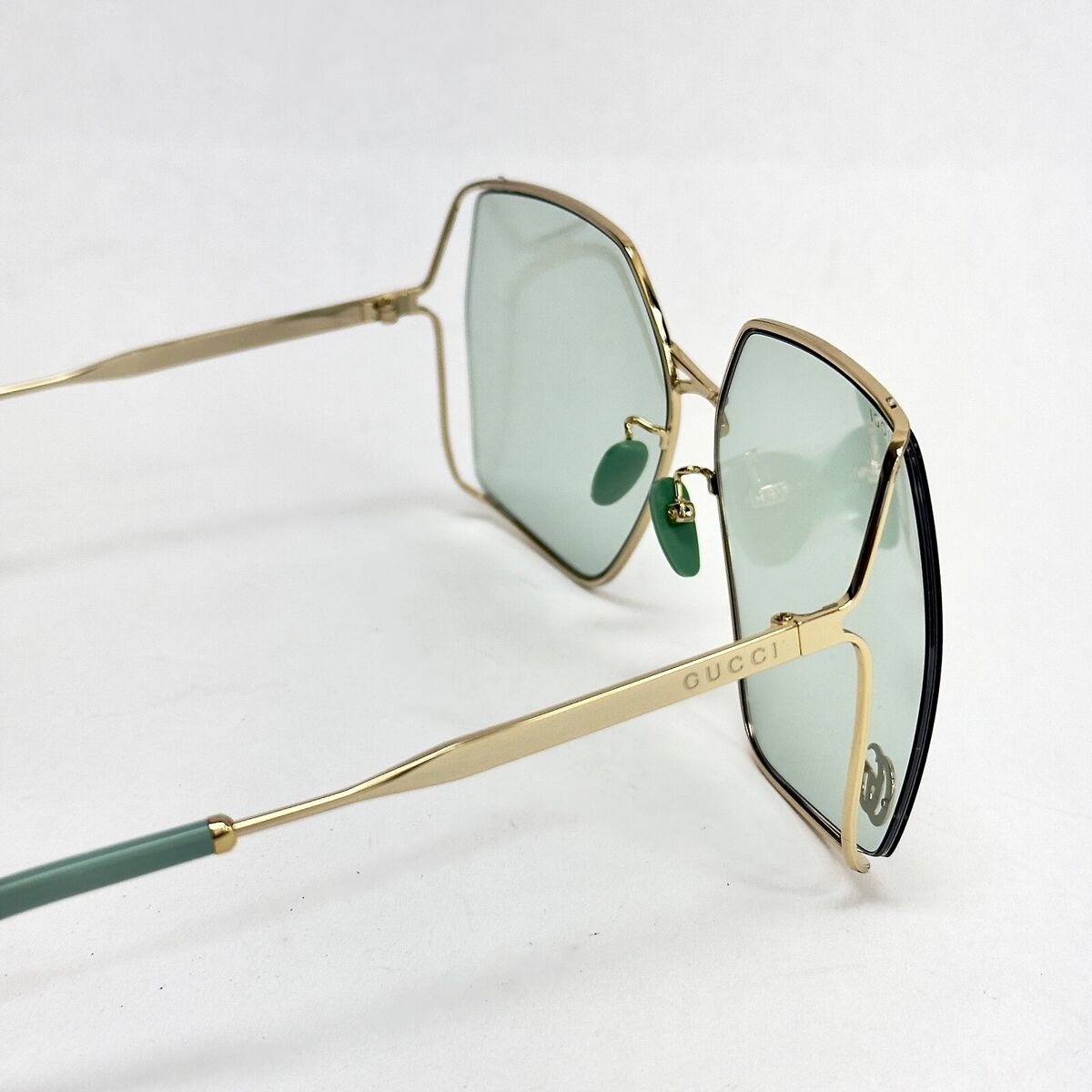 GUCCI 0817 Gold Green Square Fork Rimless Metal Sunglasses GUCCI 0817 Gold Green Square Fork Rimless Metal Sunglasses