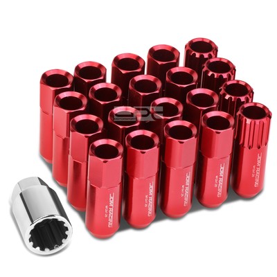 OPEN-END ALUMINUM RED 16 LUG+4 LOCK NUTS+ADAPTER M12X1.25 20MM OD/60MM TALL