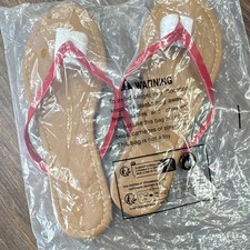 Women's Tan/Pink Thong Flip Flop Sandals Slip-On Solid Synthetic US 10 NIB