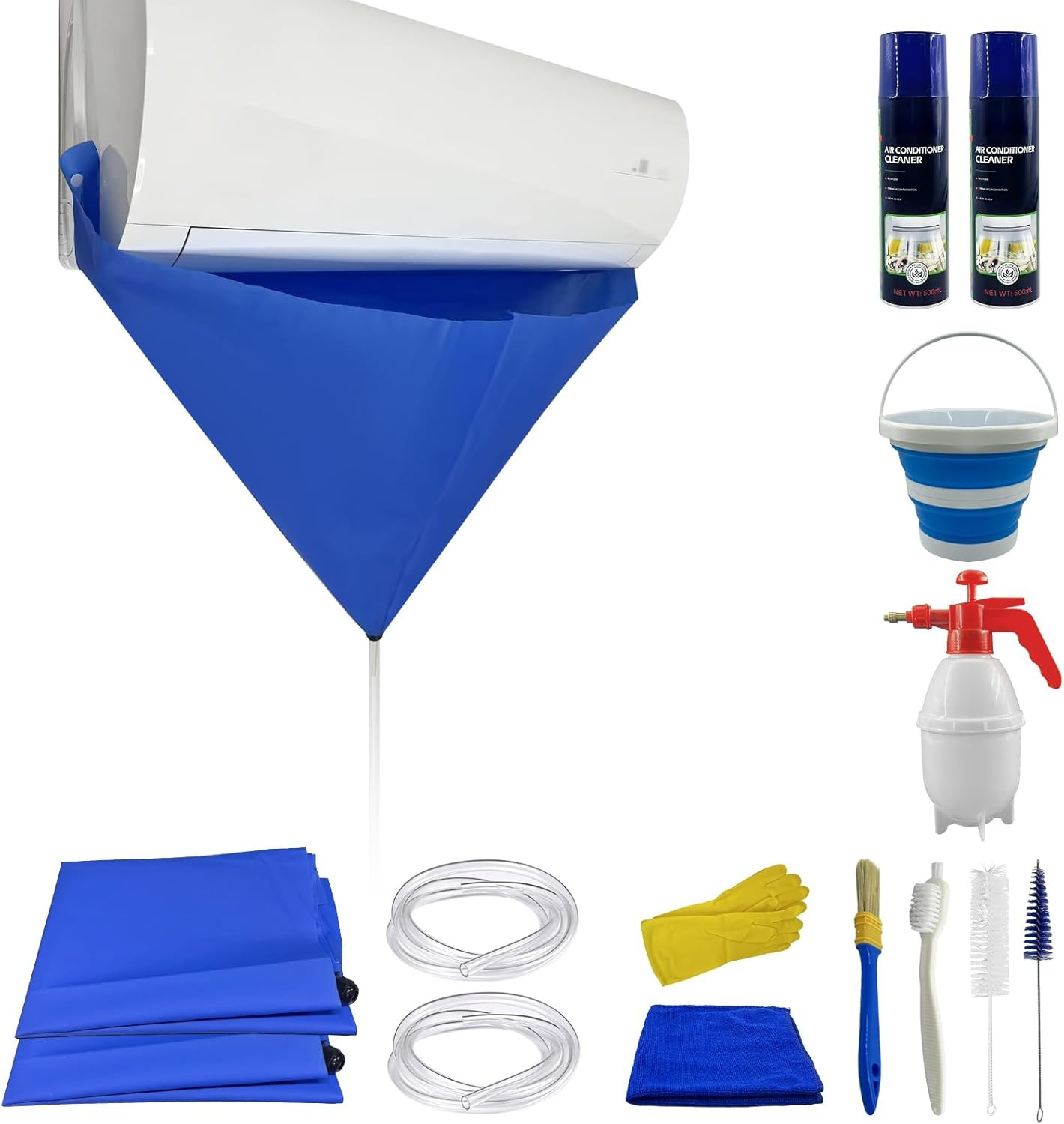 Mini Split AC Cleaning Kit - 2 Cleaners, Tools & Waterproof Bags Included