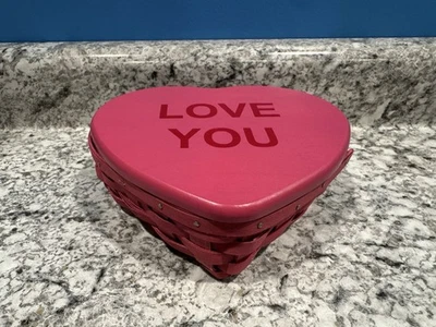 Longaberger Basket Pink Conversation Heart with Lid, Liner, & Protector Sweet - Image 1 of 4