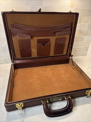 Vintage Schlesinger Bros Brown Full Grain Saddle Leather Hard Briefcase