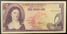 1977 COLOMBIA PAPER MONEY - 2 PESOS ORO BANKNOTE!