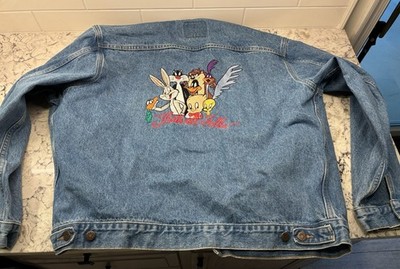 Vintage 90s looney tunes denim warner bros jacket size xl 
