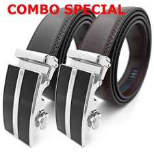 Genuine Leather Mens Ratchet Belt Belts For Men Adjustable Automatic Buckle T0