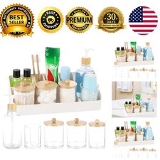Bathroom Organizer Storage 3 Pc Qtip Holder Set Mouthwash Dispenser Cup