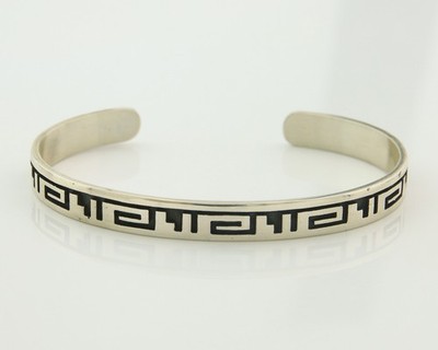 Hopi Bracelet Sterling Silver Overlayed Pattern Vintage Signed Pascal Nuvamsa
