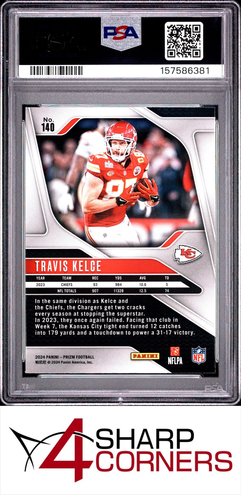 2024 PANINI PRIZM #140 TRAVIS KELCE POP 5 PSA 10 view 2