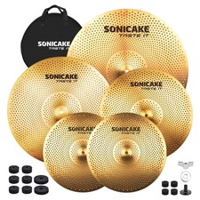 5-Piece Low Volume Drum Cymbal Set: Silent Practice with Durable Gold Look
