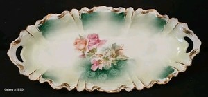 Antique 1910 R. S. Prussia 9.5" Long Celery Dish - Pink Rose Design
