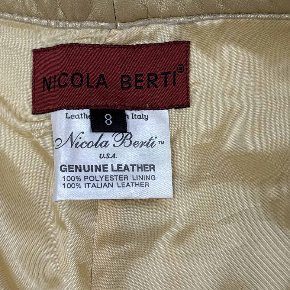 Брюки женские Nicola Berti 8 золотистые натуральная итальянская кожа прямые штанины с высоким подъемом - Изображение 4 из 4