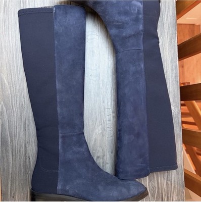 Stuart Weitzman Greer City Knee High Suede Pull-On Stretch Boots Blue 6 M