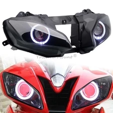 Fully Assembled Headlight LED White Angel Eyes Red Devil Projector For Yamaha R6