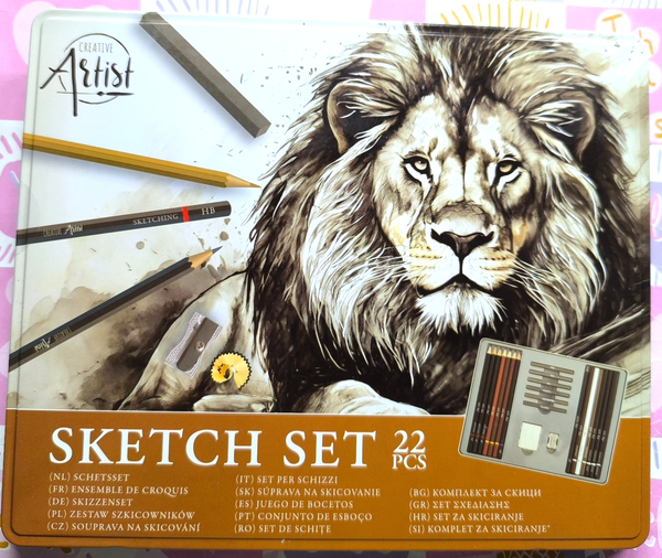 Skizzenset 22Tlg Zeichen Skizzier Set Bleistifte Holzkohle Graphit Metalldose-image