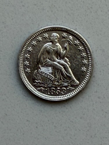 1853 Seated Liberty Half Dime Arrows--Beautiful AU+ Coin--Likely Cleaned
