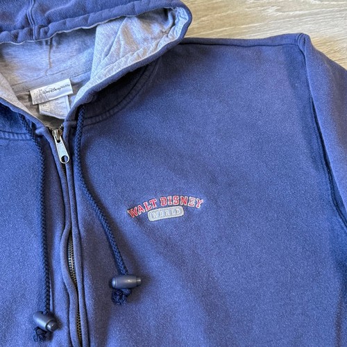 Vintage Walt Disney World Embroidered Full Zip Hoodie Mickey Faded Navy Blue XL - Picture 4 of 7