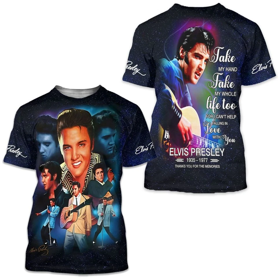 Unisex Elvis Presley 3D Print T-Shirt, Silver, for Adults & Kids