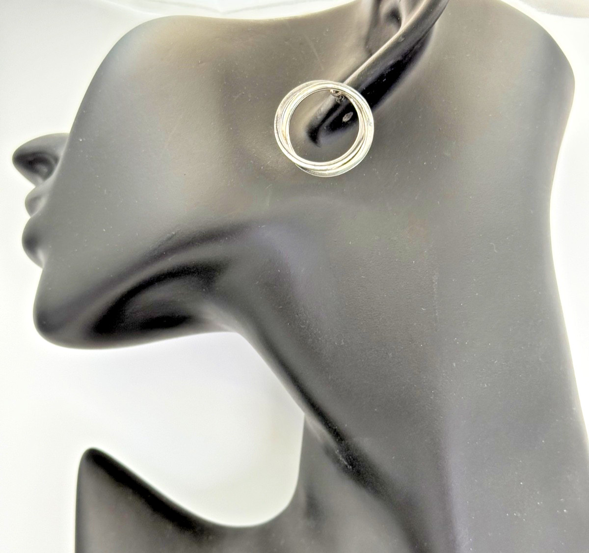 Sterling Silver 925 Interlocking Double Circle Ea… - image 4