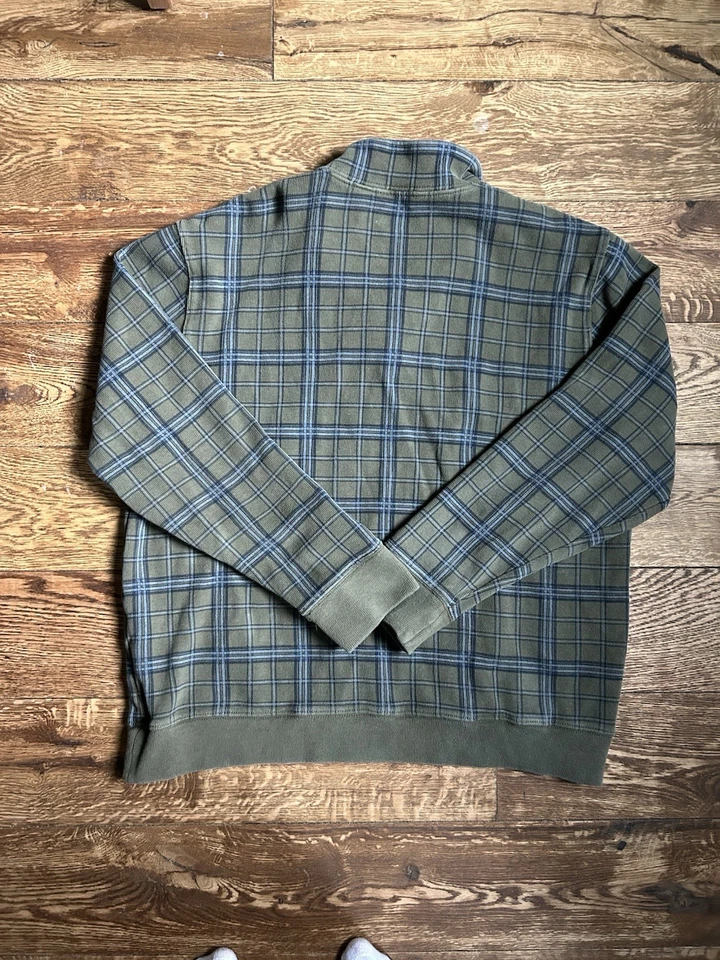 Suéter tejido a cuadros verde-azul marino Land's End 1/4 cremallera para hombre talla L 42-44 Foto 3 de 4