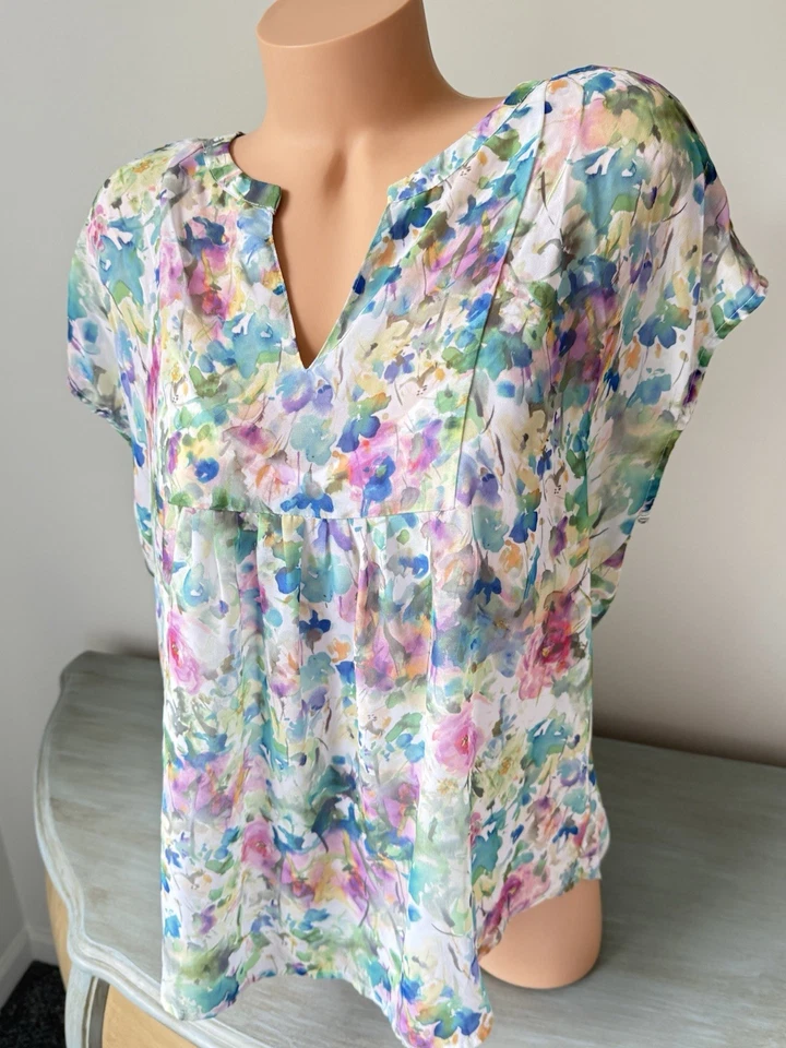 LIZ CLAIBORNE 2 pc Top XL Tank Underlay Loose Fit Blouse Floral Fairycore Mom - Image 2 of 4
