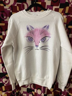 Vintage 80s 90s Cat Women s Sweatshirt Lisa Frank Glitter Style MED Jerzees
