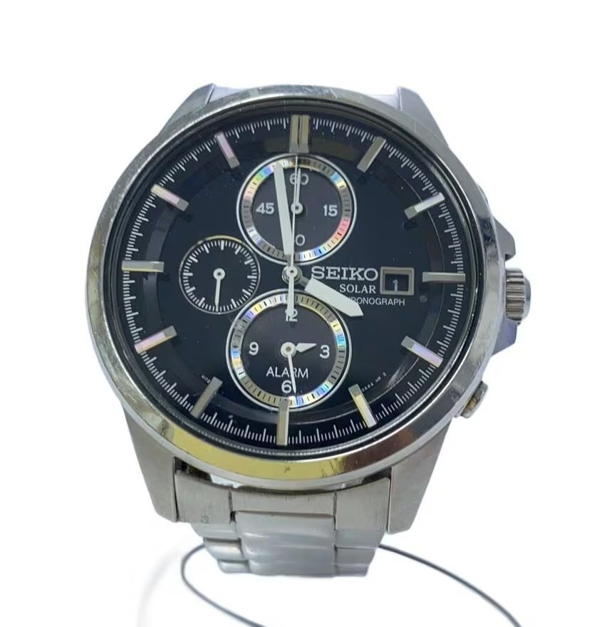 【美品】SEIKO ソーラー クロノグラフ　V172-0AA0 箱 コマ 付 SEIKO V172-0AA0 Chronograph Solar men Quartz Black Dial Watch