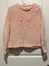 Disney 100 Minnie Mouse Pink Embroidered Fleece Pullover Crew Sweatshirt M 8-10