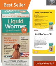 Durvet 2X Liquid Wormer for Dogs Cats - 2 Oz, Fast Acting Easy to Administer