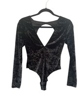 Victoria  s Secret XS S Crushed Velvet Black Open Back Bodysuit Low Cut V 4876