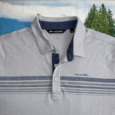 Travis Mathew Short Sleeved Grey Striped Cotton/Poly Polo Golf Shirt Men's Large