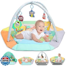 deAO Baby Gym Play Mat, 5-in-1 Tummy Time Mat Baby Tent with 6 Toys, Washable