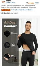 WEERTI Thermal Underwear for Men Long Johns with Fleece Lined Base Layer Men...
